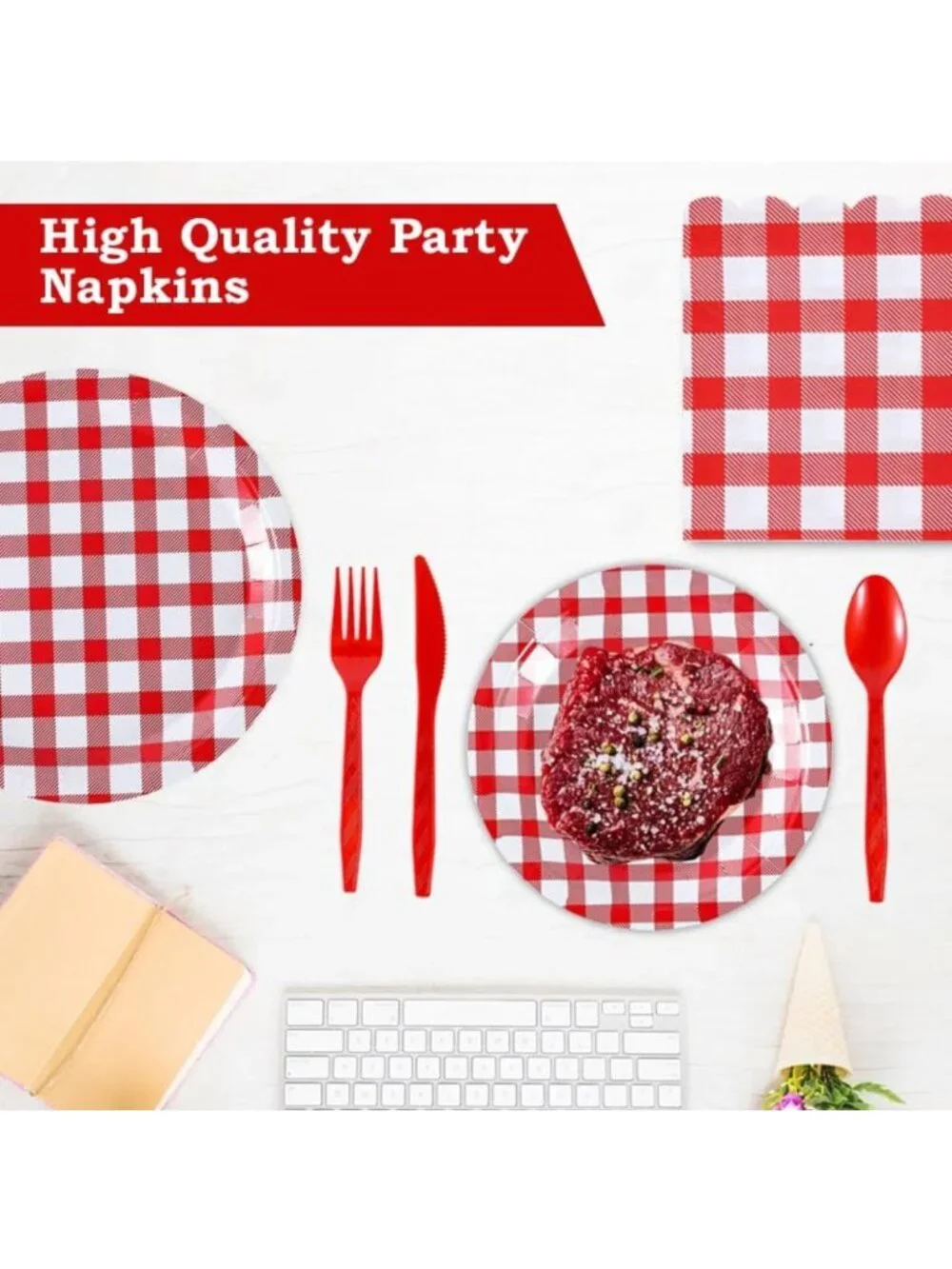 168-Piece Gingham Party Supplies Set for 24 Guests - Disposable Tableware